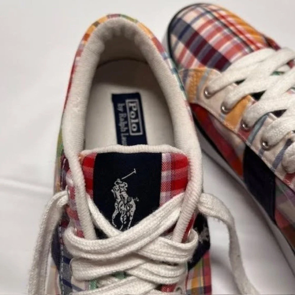 Polo by Ralph Lauren Plaid Canvas Kids Sneakers Shoes‎ Colorful Preppy Style